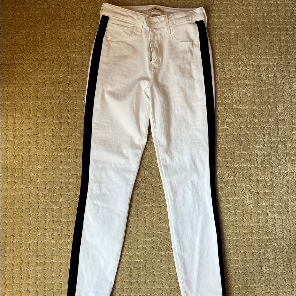White Jeans with black stripes down the side